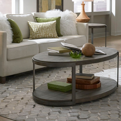 Modern View - 3 Piece Table Set (1 Oval Cocktail Table 2 End Tables) - Gauntlet Gray