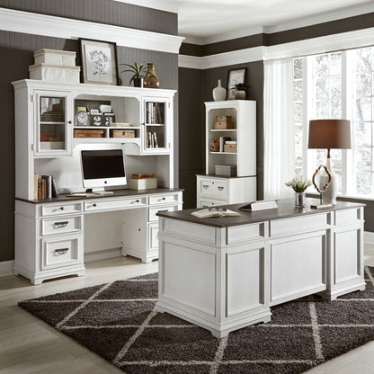 Allyson Park - 3 Piece Home Office Set (Complete Desk) - Wirebrushed White / Charcoal