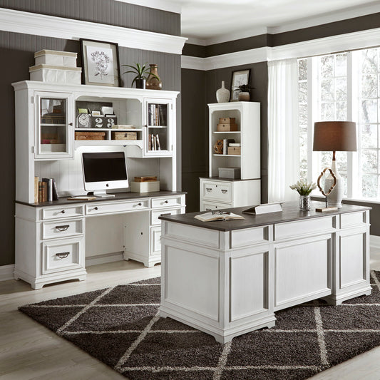 Allyson Park - 3 Piece Home Office Set (Complete Desk) - Wirebrushed White / Charcoal