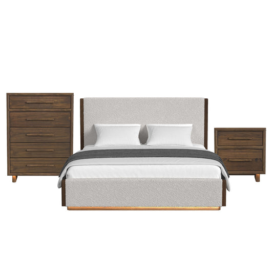 Brisbane - Upholstered Bedroom Set With Boucle And LED