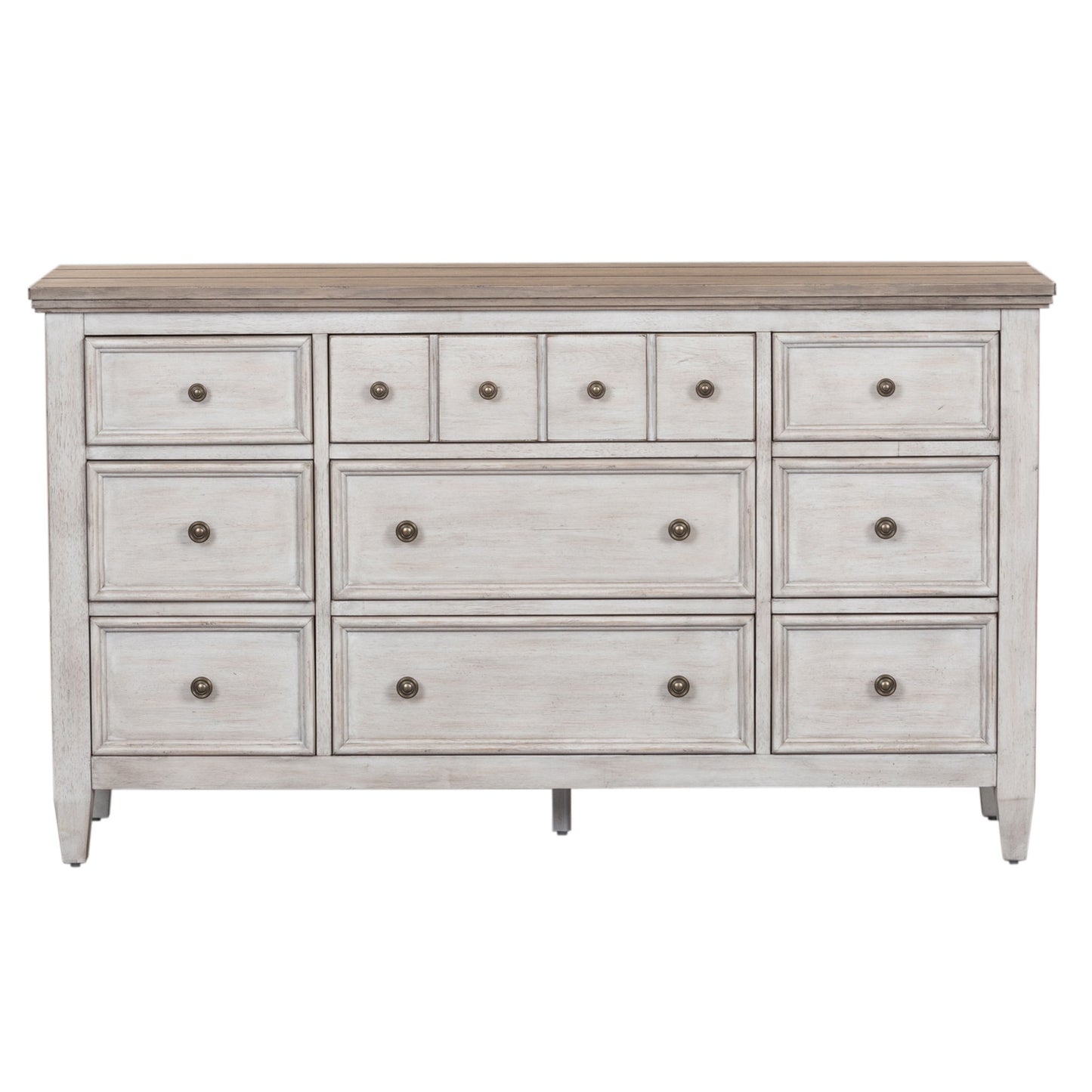 Heartland - 9 Drawer Dresser - Antique White / Tobacco Tops