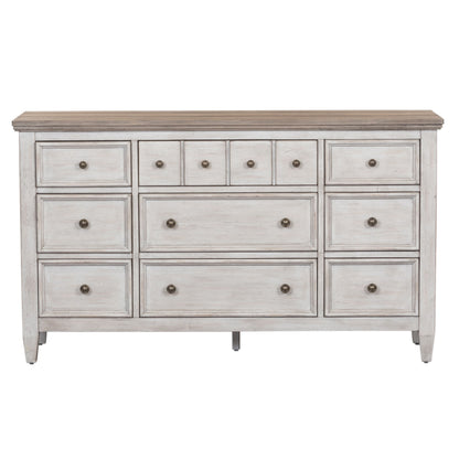 Heartland - 9 Drawer Dresser - Antique White / Tobacco Tops