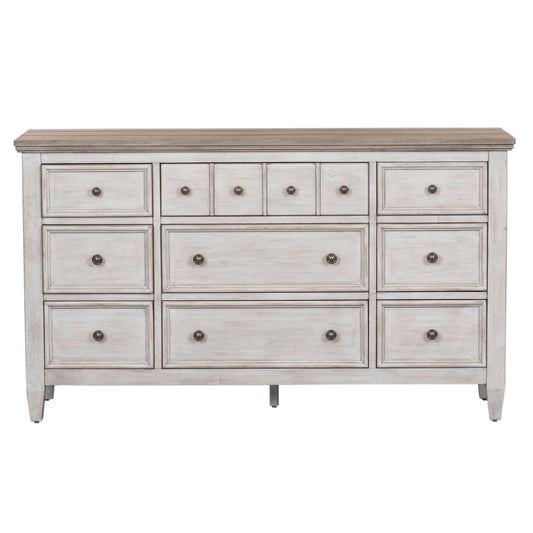Heartland - 9 Drawer Dresser - Antique White / Tobacco Tops