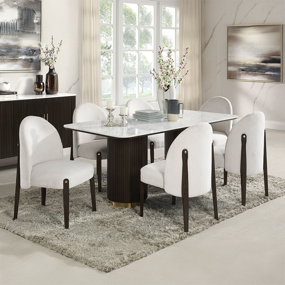 Clayten - Dining Table With Marble Top - White Natural Marble Top & Espresso