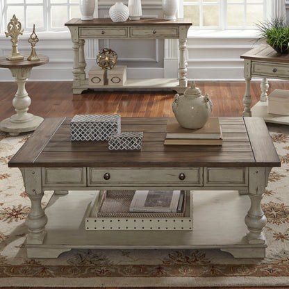 Morgan Creek - Cocktail Table - Antique White / Wirebrushed Tobacco Accents