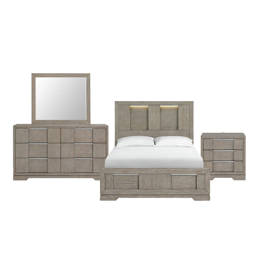 Kelis - 4 Piece Bedroom Set With Queen Panel Bed And LED - Gray
