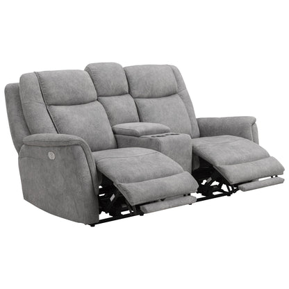 Linus - Zero Gravity Power Reclining Console Loveseat - Hudson Gray