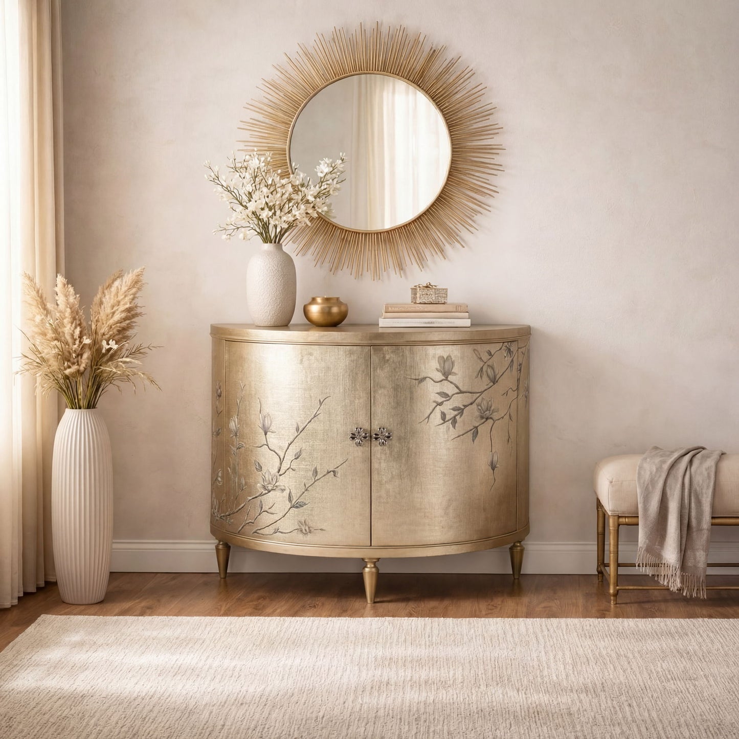 Melange - Marguerite 2-Door Demilune Chest - Pearl Silver