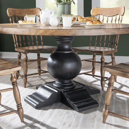 Vintage Market - Round Dining Table Complete - Barnwood Oak And Kettle Black
