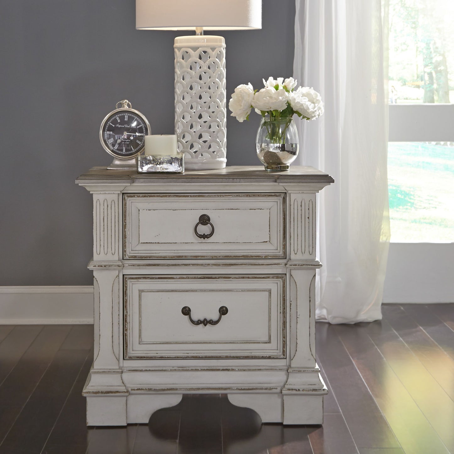 Abbey Park - 2 Drawer Nightstand With Charging Station - Antique White