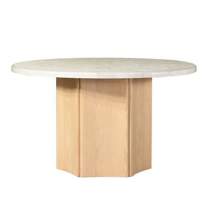 Adalynn - Round Dining Table With Marble Top - White & Weathered Gray Oak