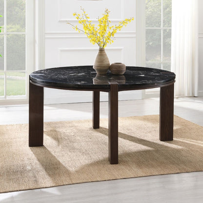Estella - Round Dining Table With Natural Marble Top - Black Top & Walnut