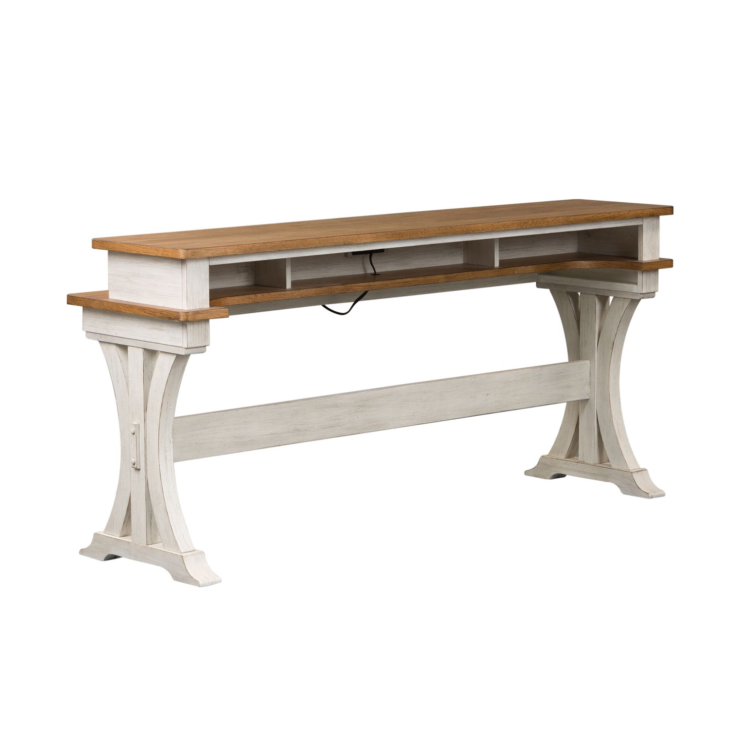 Farmhouse Reimagined - Console Bar Table - Antique White / Chestnut Tops