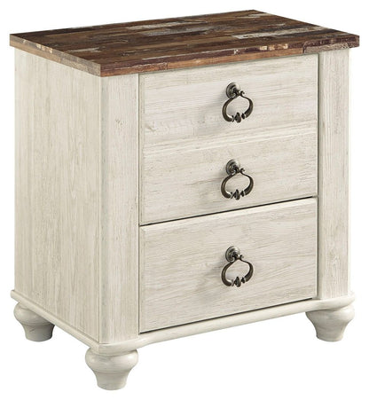 Willowton - Two Drawer Night Stand - Brown / Beige / White