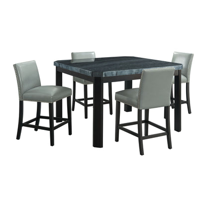 Francesca - Square 5 Piece Counter Height Dining Set, Table & Four PU Chairs - Gray / Marble