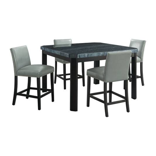 Francesca - Square 5 Piece Counter Height Dining Set, Table & Four PU Chairs - Gray / Marble