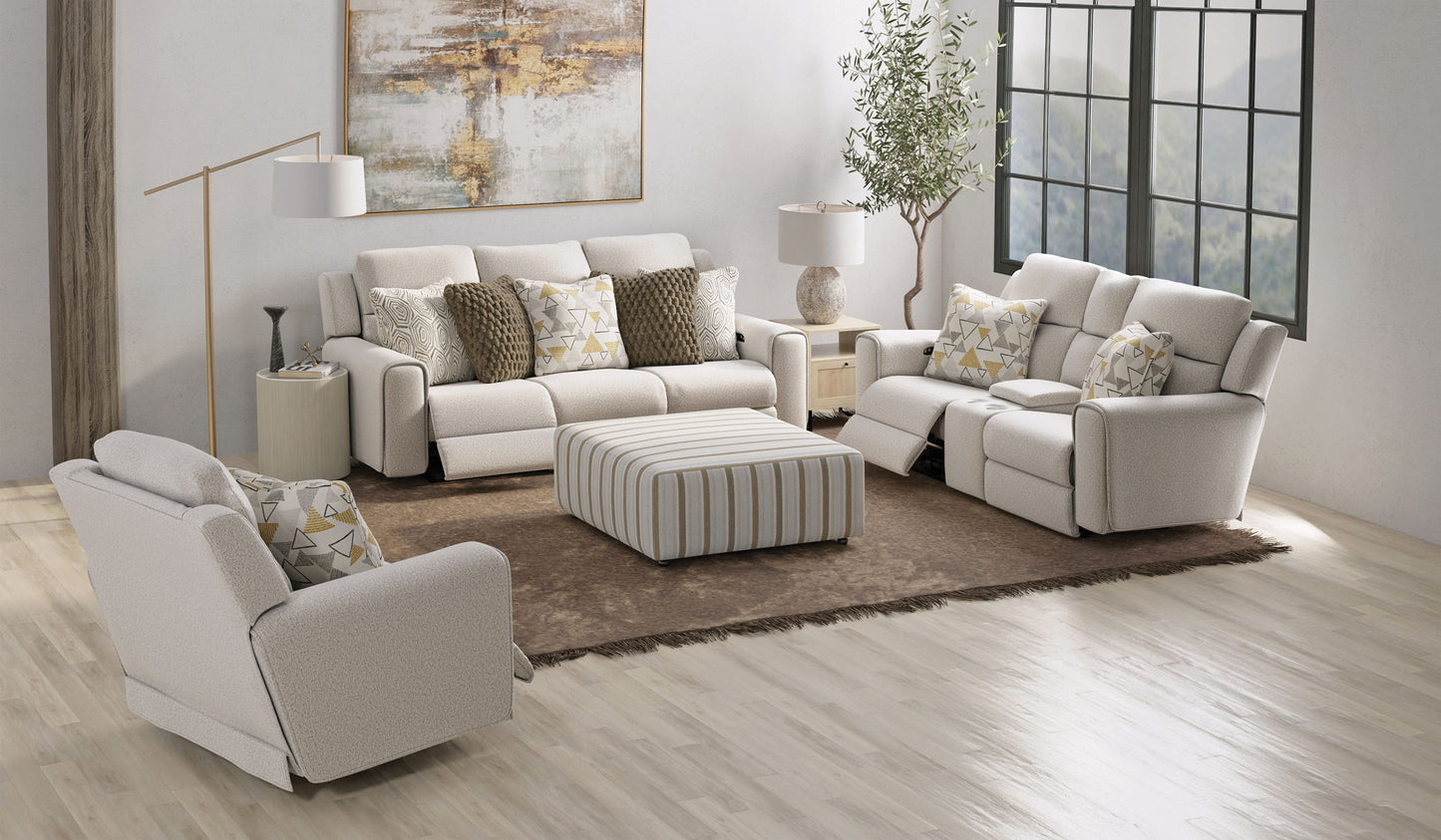 Micah - Power Headrest Power Deep Seat Reclining Console Loveseat - Oatmeal