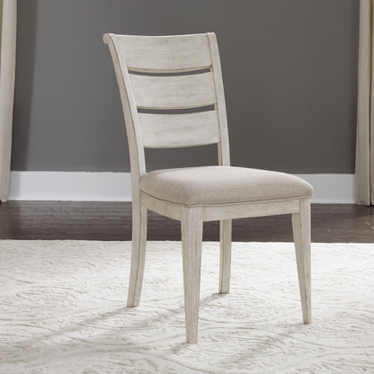 Farmhouse Reimagined - Ladder Back Upholstered Side Chair - Antique White / Chestnut Tops