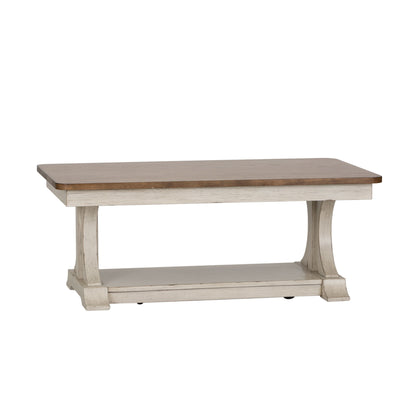 Farmhouse Reimagined - Rectangular Cocktail Table - Antique White / Chestnut Tops