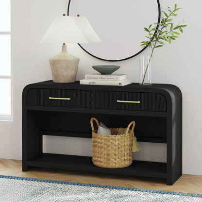 Ridgemont - Sofa Table With Bottom Shelf - Black With Grain