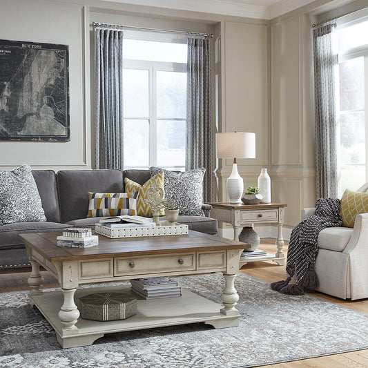 Morgan Creek - 3 Piece Living Room Set - Antique White / Wirebrushed Tobacco Accents