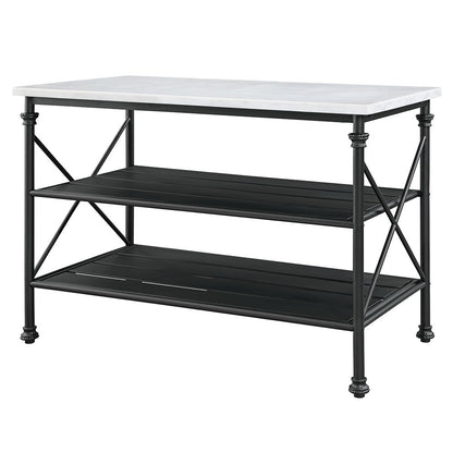 Brahm - Kitchen Island - White Marble Top & Gray