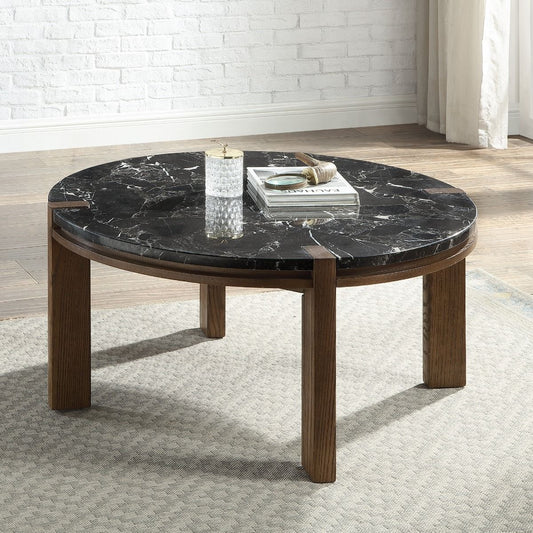 Estella - Coffee Table With Natural Marble Top - Black Top & Walnut