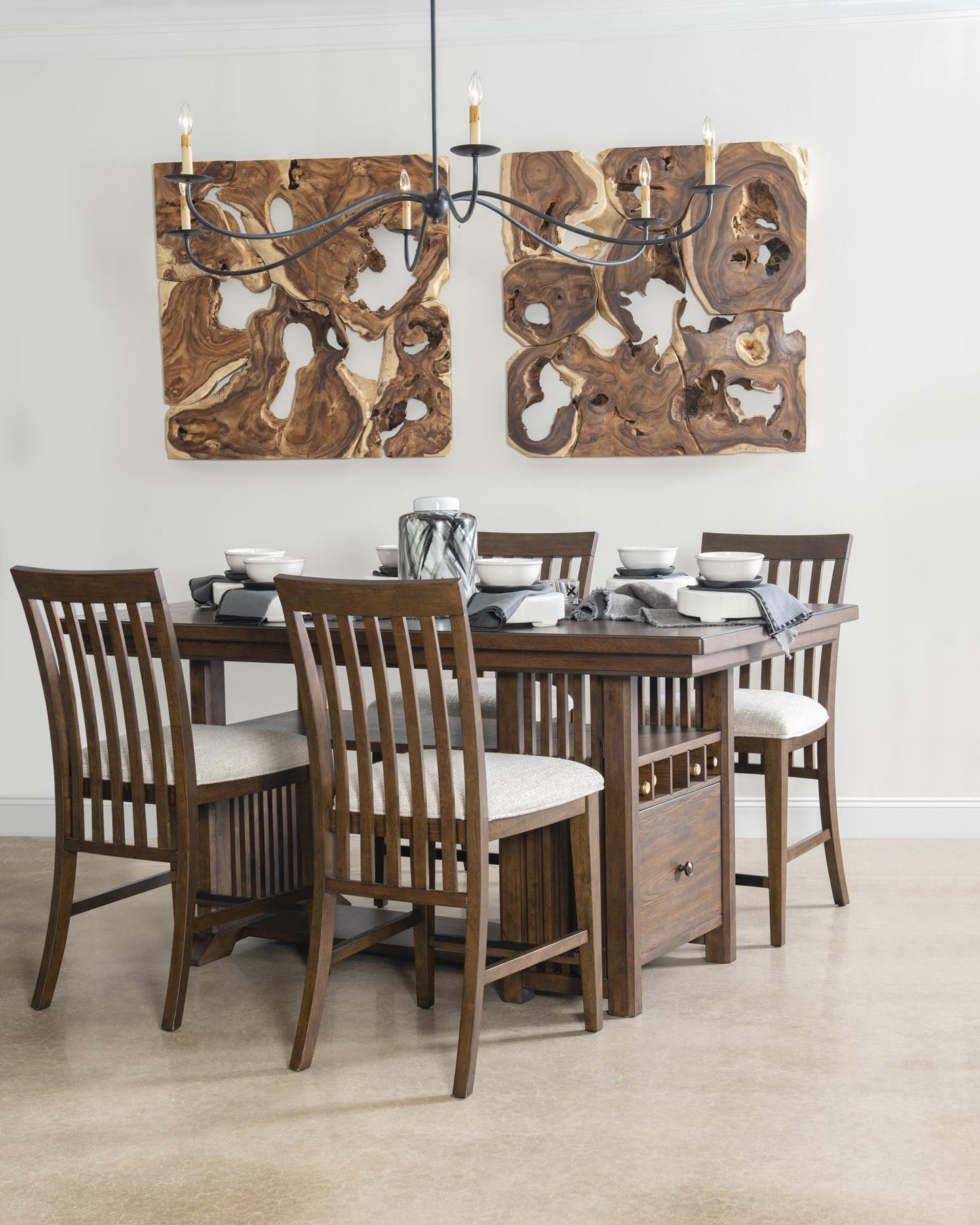 Langley - Complete Counter Height Table With Wine Storage - Tawny Brown