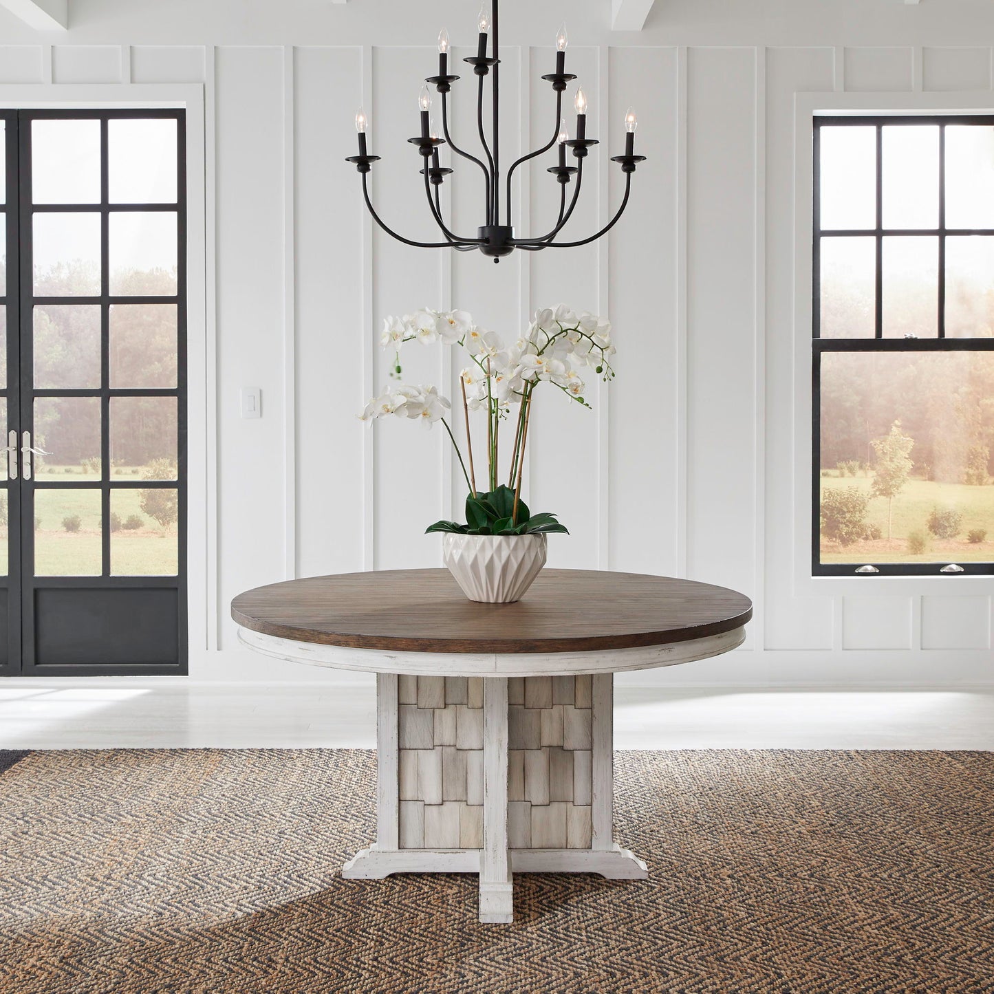 River Place - Pedestal Table - Riverstone White & Tobacco