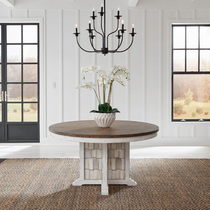 River Place - Pedestal Table - Riverstone White & Tobacco