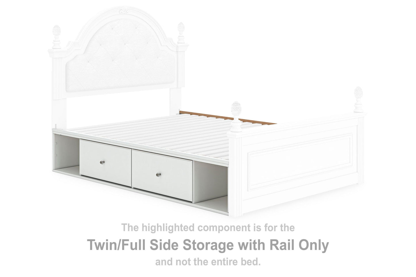 Kozlani - Twin/Full Side Storage With Rail - White