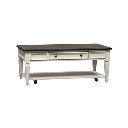Allyson Park - Rectangular Cocktail Table - Wirebrushed White / Charcoal