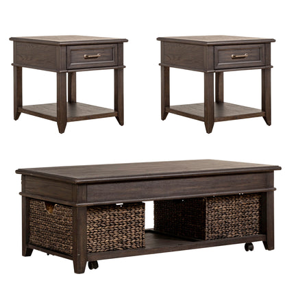 Mill Creek - 3 Piece Living Room Set (Lift Top Cocktail & 2 Drawer End Tables) - Peppercorn