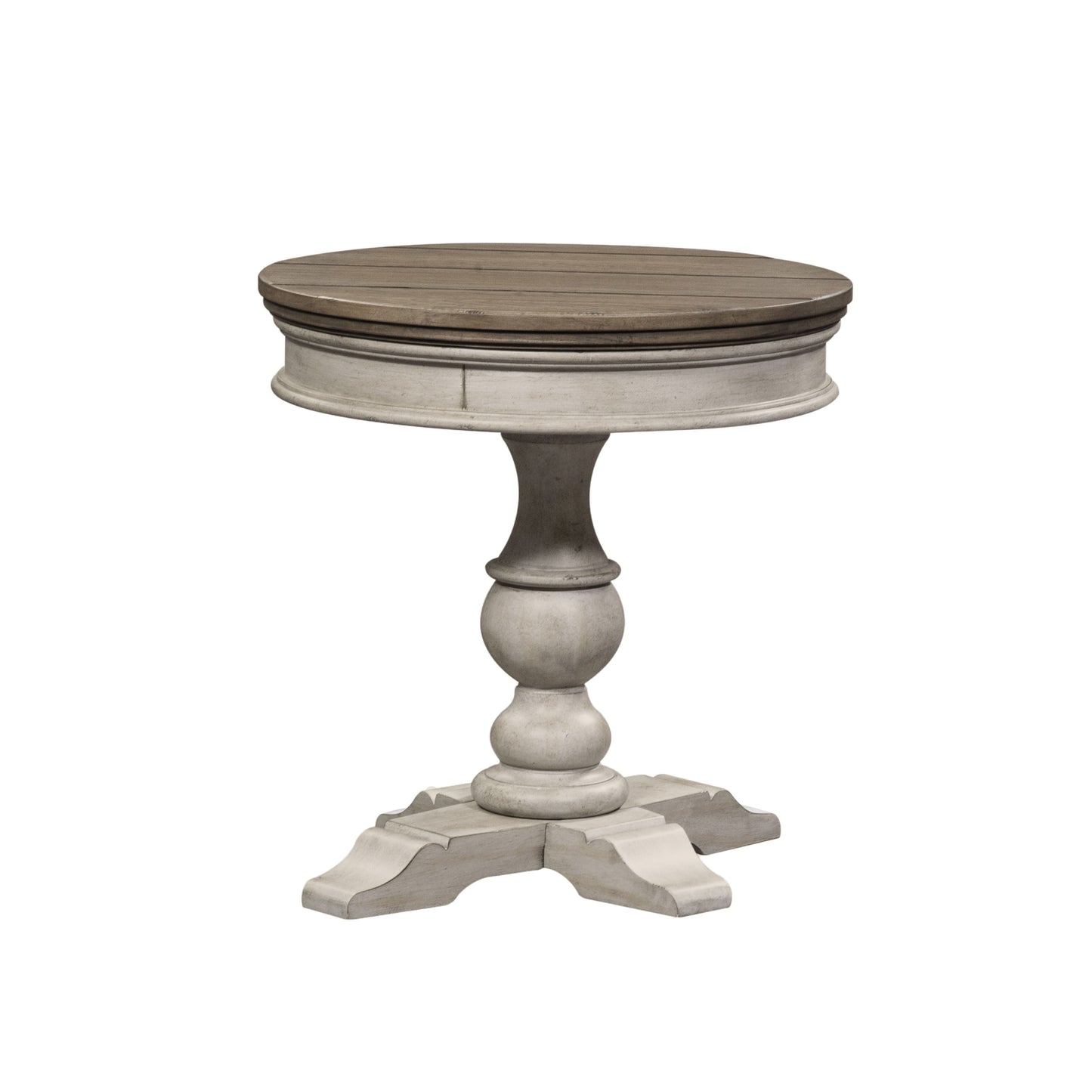 Heartland - Round Pedestal Chair Side Table - Antique White / Tobacco Tops