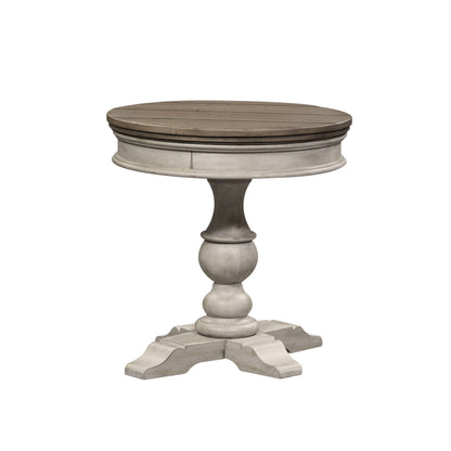 Heartland - Round Pedestal Chair Side Table - Antique White / Tobacco Tops