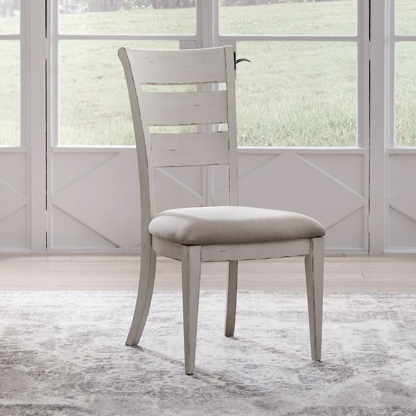 Backroads - Ladder Back Side Chair - Weathered White & Parchment