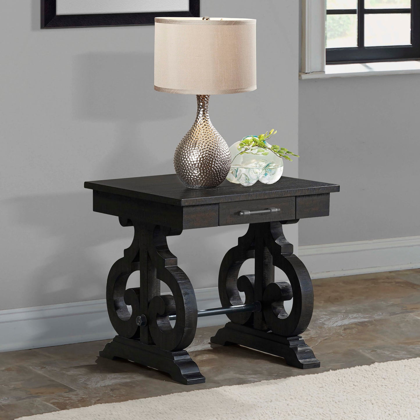 Stone - Chairside Table With PU Base - Dark Walnut