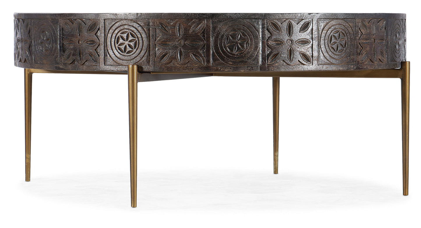 Commerce And Market - Carved Round Cocktail Table - Dark Brown / Gold