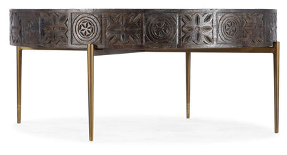 Commerce And Market - Carved Round Cocktail Table - Dark Brown / Gold