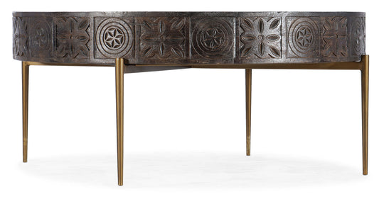 Commerce And Market - Carved Round Cocktail Table - Dark Brown / Gold