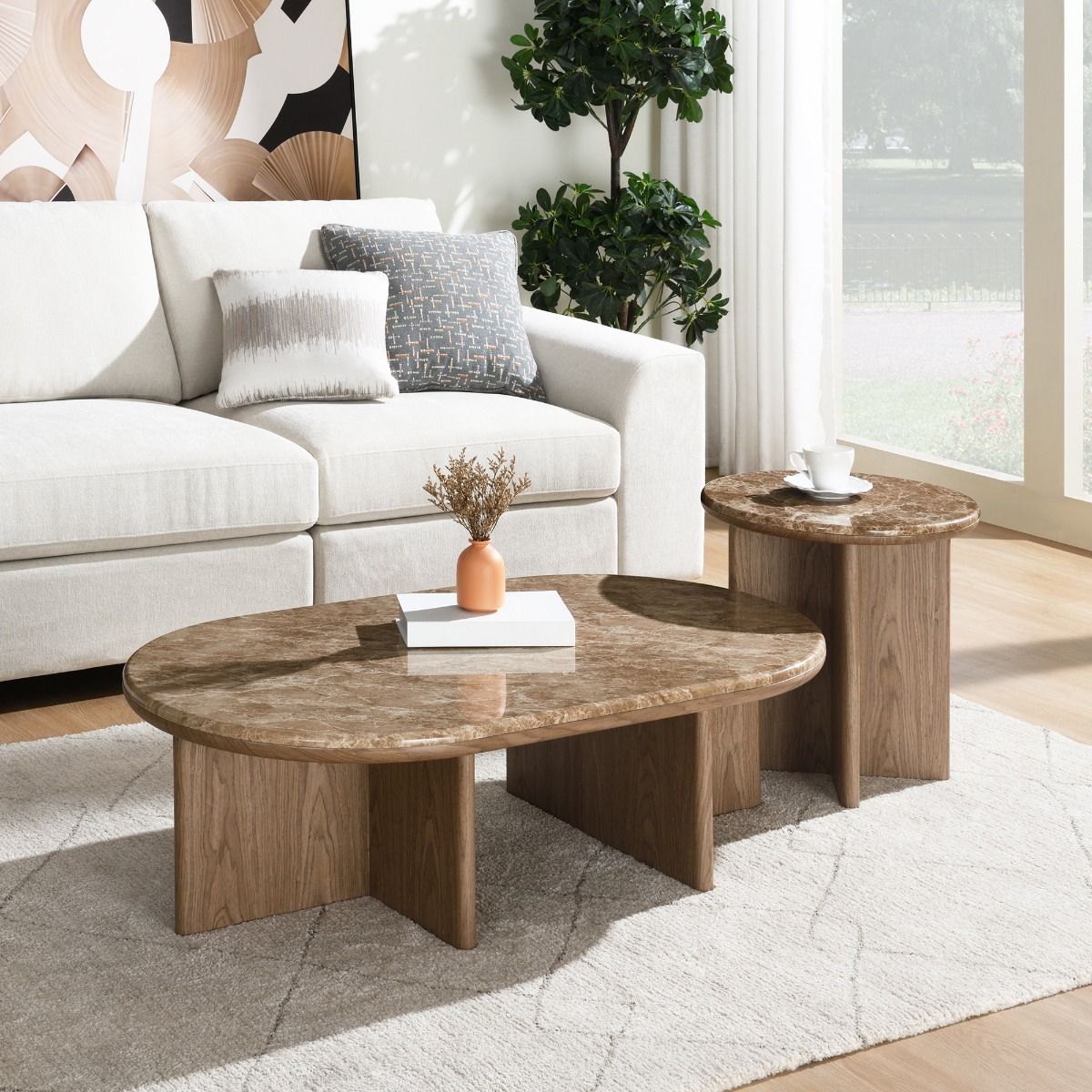 Markku - End Table With Natural Marble - Oak