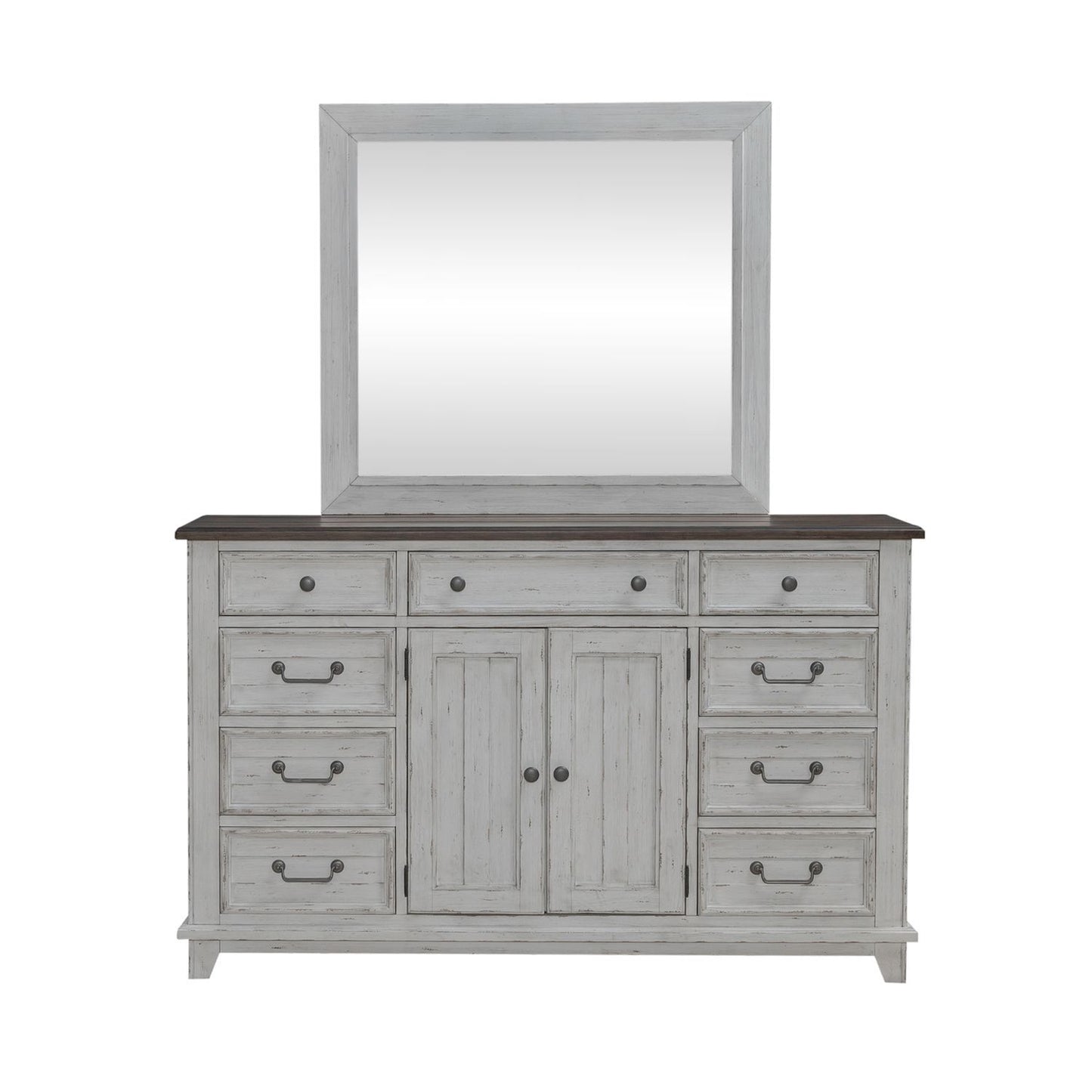 River Place - Dresser & Mirror - Riverstone White & Tobacco