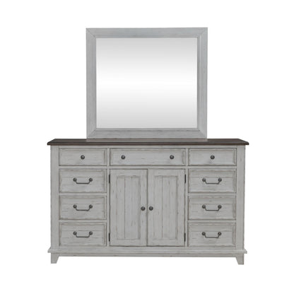 River Place - Dresser & Mirror - Riverstone White & Tobacco