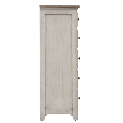 Farmhouse Reimagined - 5 Drawer Chest - Antique White / Chestnut Tops