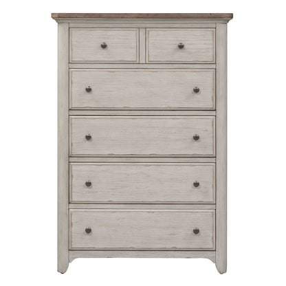Farmhouse Reimagined - 5 Drawer Chest - Antique White / Chestnut Tops