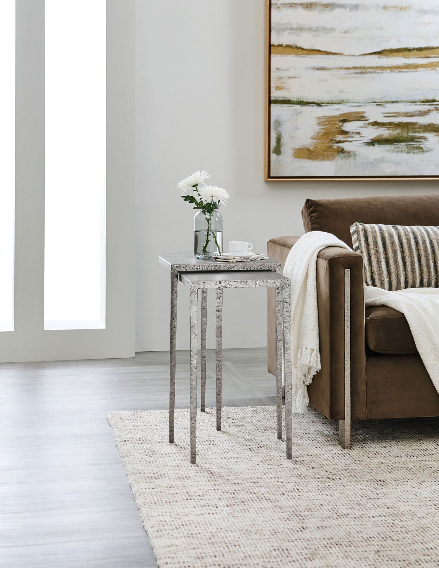 Chapman - Metal Nesting Tables - Pearl Silver