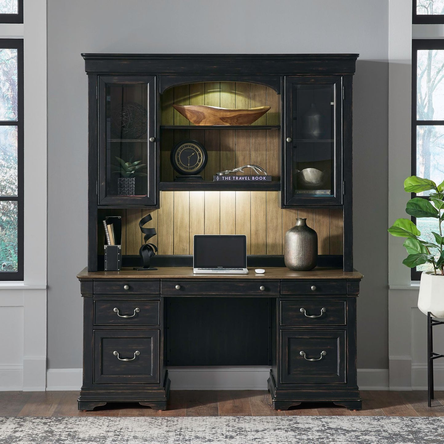 Meritage - Credenza & Hutch - Aged Charcoal