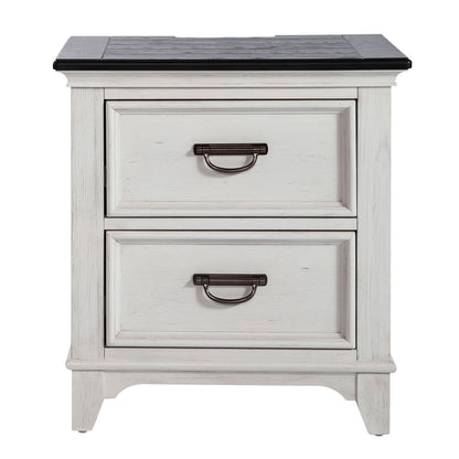 Allyson Park - 2 Drawer Nightstand With Charging Station - Wirebrushed White / Charcoal