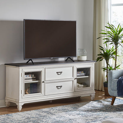 Allyson Park - Entertainment TV Stand - Wirebrushed White / Charcoal