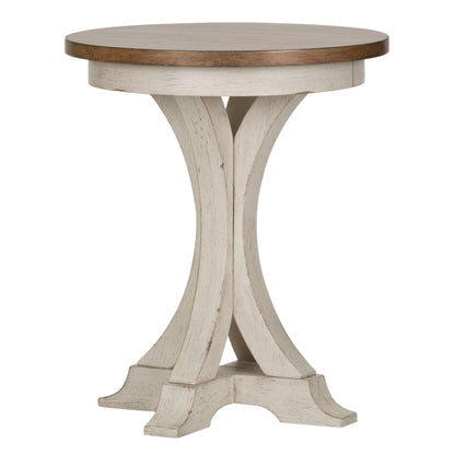 Farmhouse Reimagined - Round Chair Side Table - Antique White / Chestnut Tops